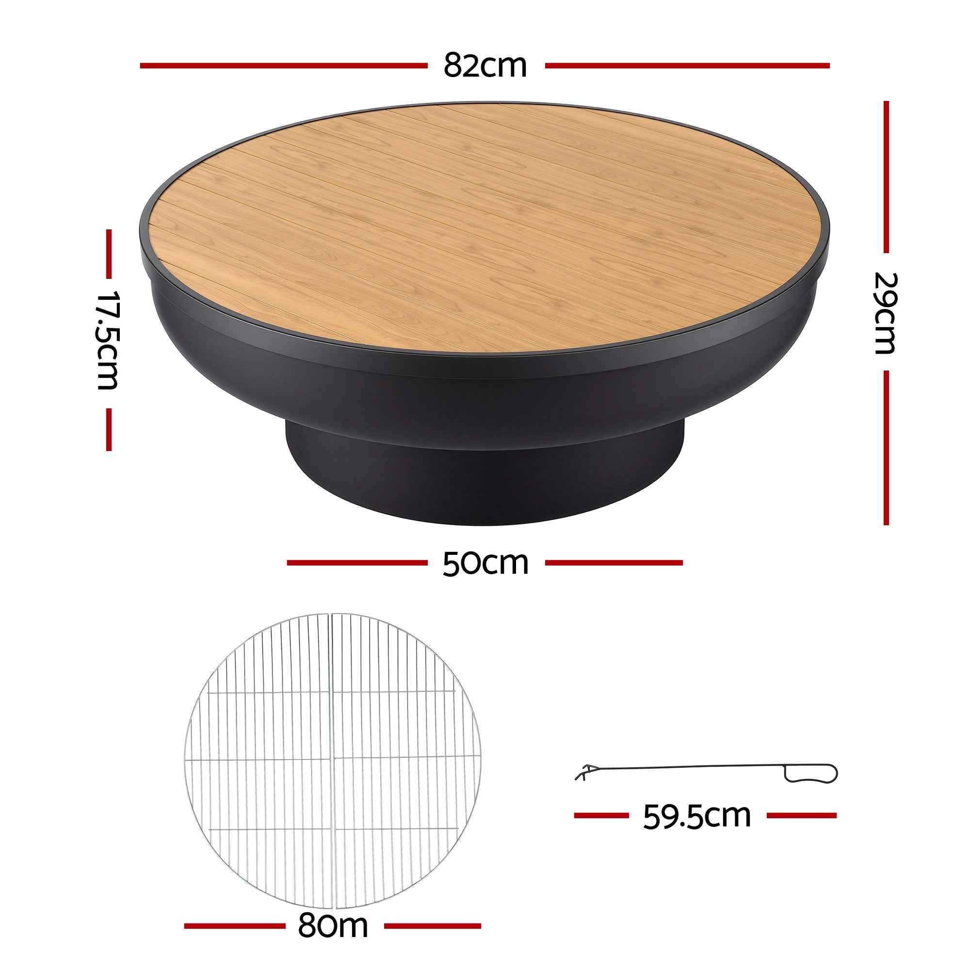 Grillz Fire Pit Table with Lid Deep Fire Bowl Wood Burning BBQ Grill for Backyard Camping Patio Picnic