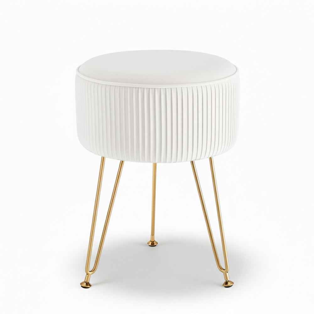 Artiss Ottoman Foot Stool Vanity Velvet Round White