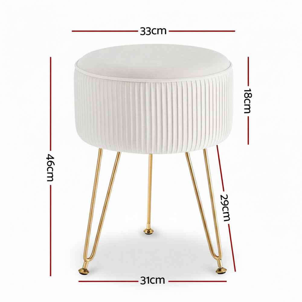 Artiss Ottoman Foot Stool Vanity Velvet Round White