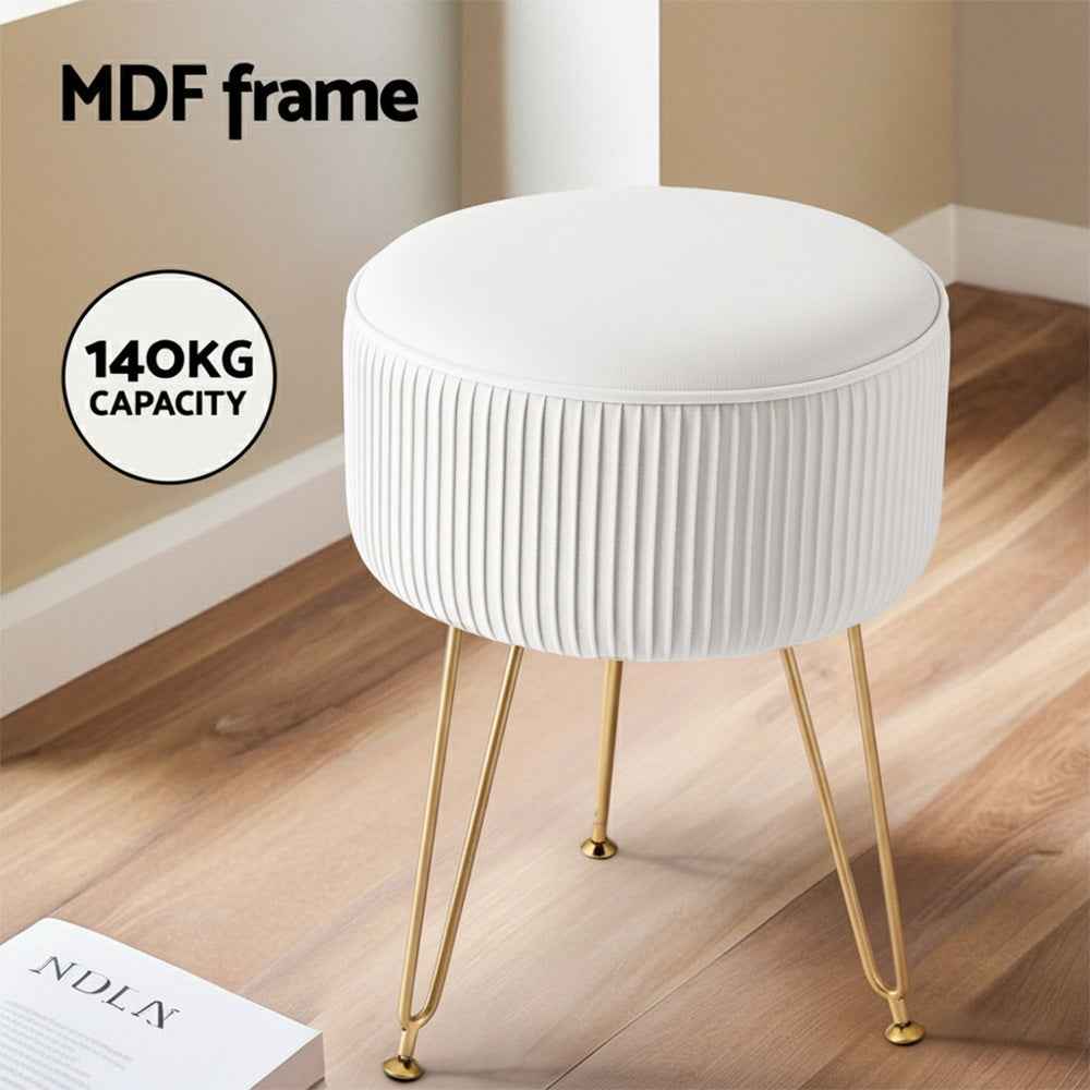 Artiss Ottoman Foot Stool Vanity Velvet Round White
