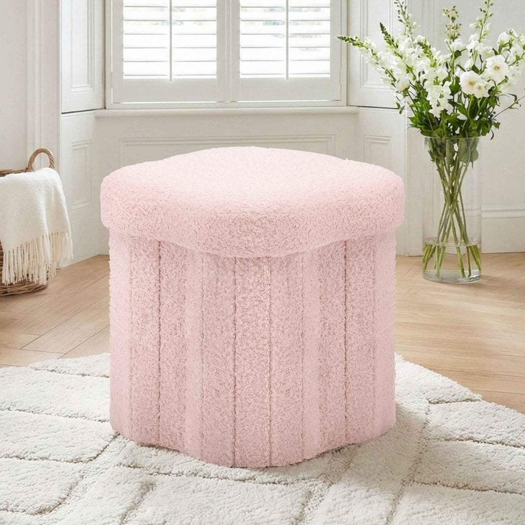 Artiss Storage Ottoman Foot Stool Foldable Pink