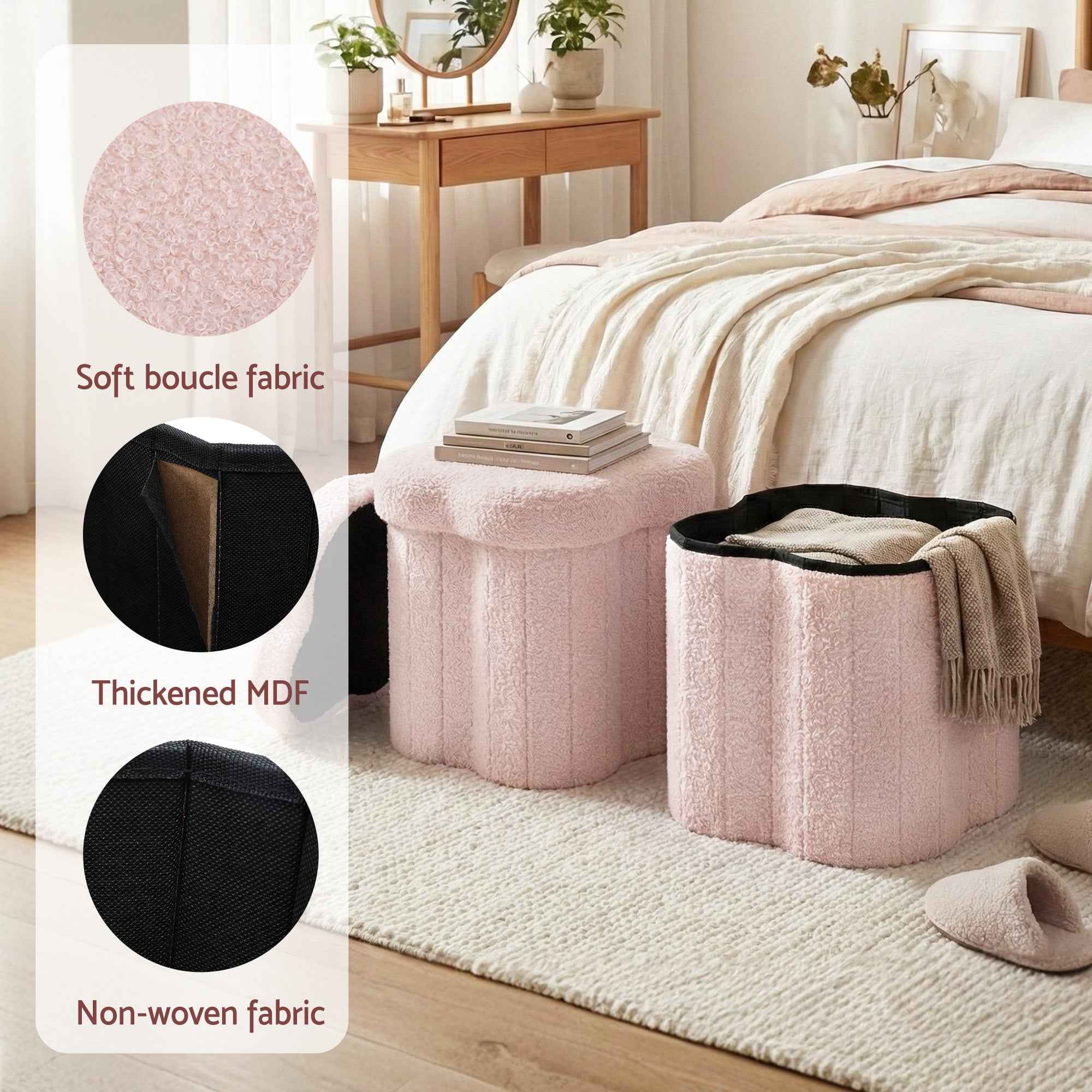 Artiss Storage Ottoman Foot Stool Foldable Pink