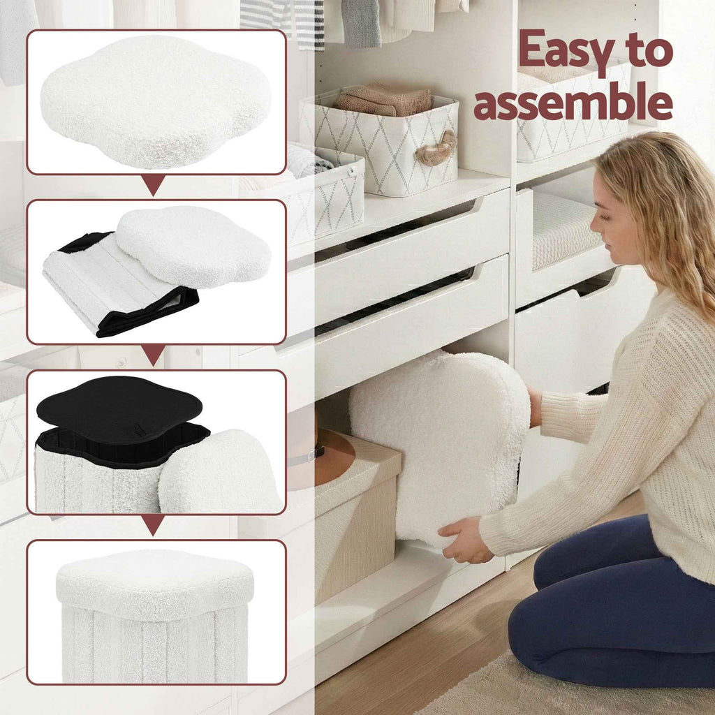Artiss Storage Ottoman Foot Stool Foldable White