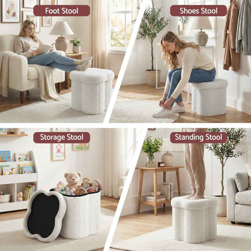 Artiss Storage Ottoman Foot Stool Foldable White
