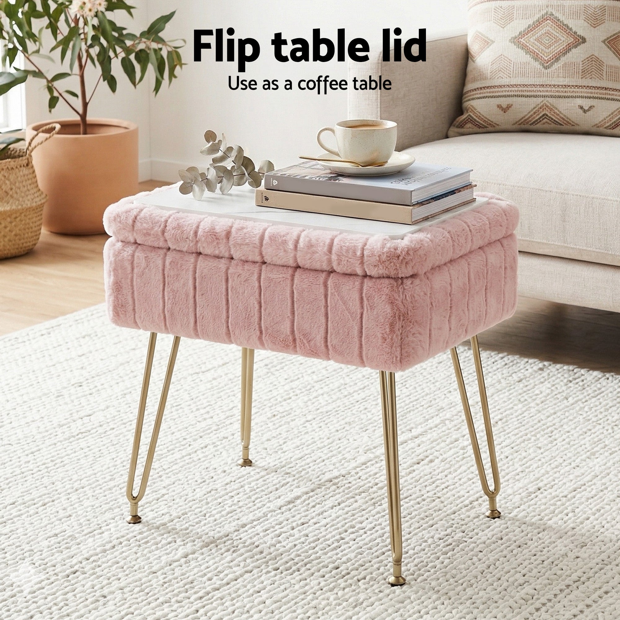 Artiss Storage Ottoman Vanity Foot Stool Pink
