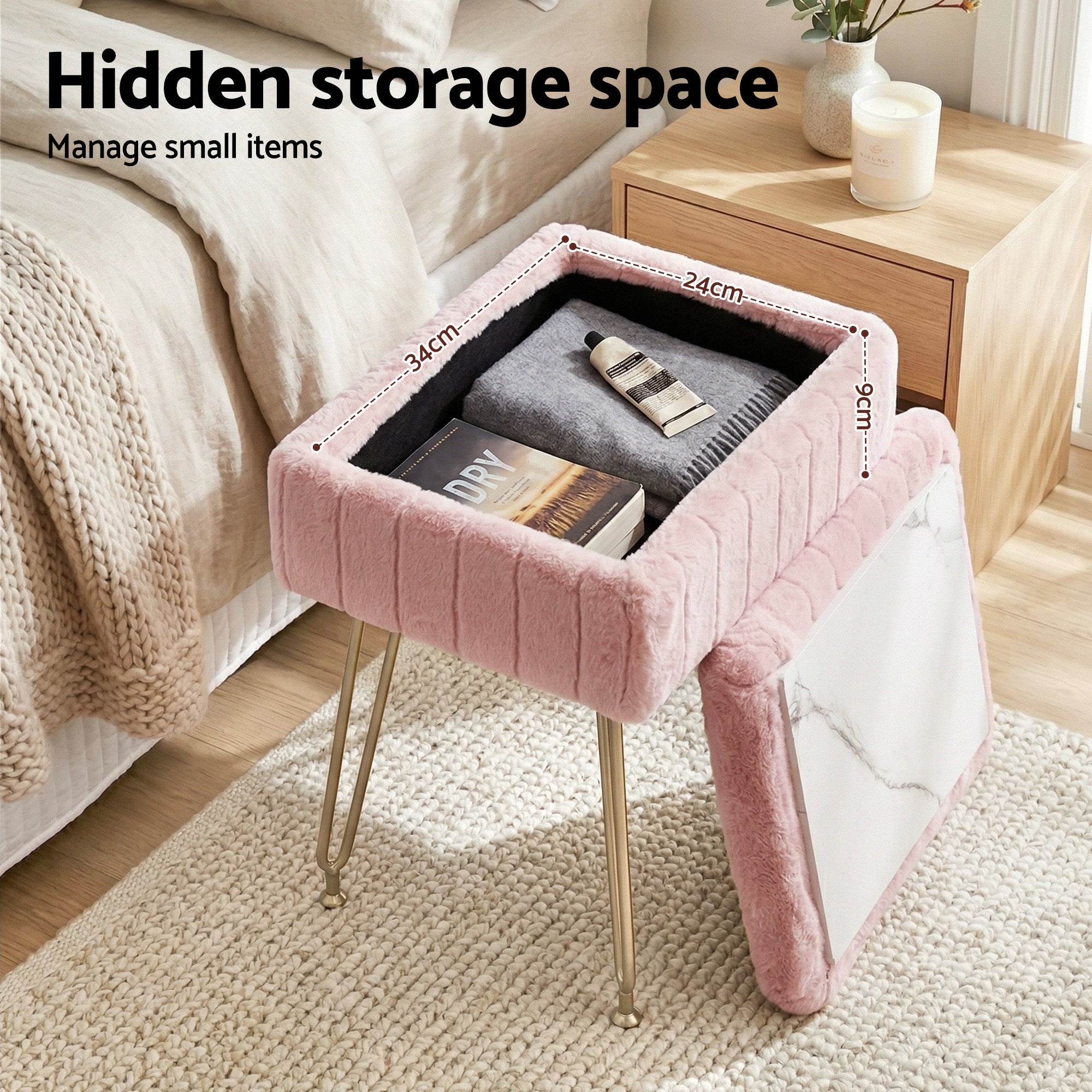 Artiss Storage Ottoman Vanity Foot Stool Pink
