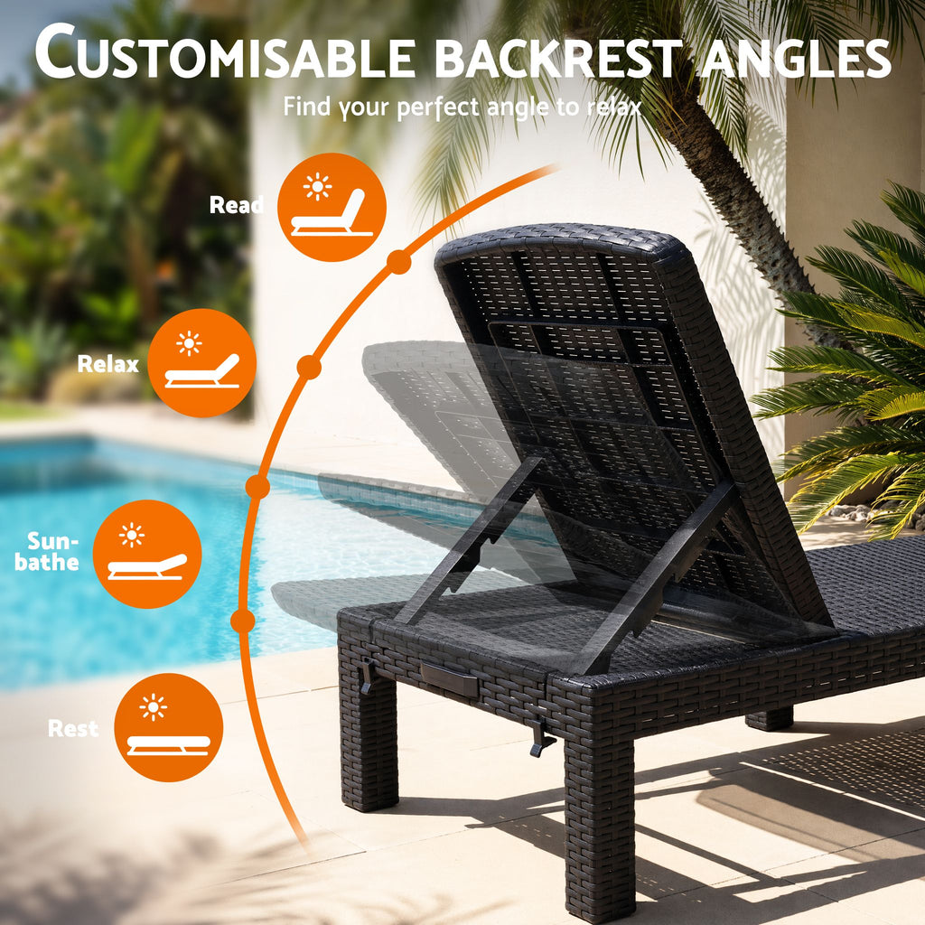 Gardeon Sun Lounge Outdoor Folding Recliner Patio Pool Beach Chair Rattan Black