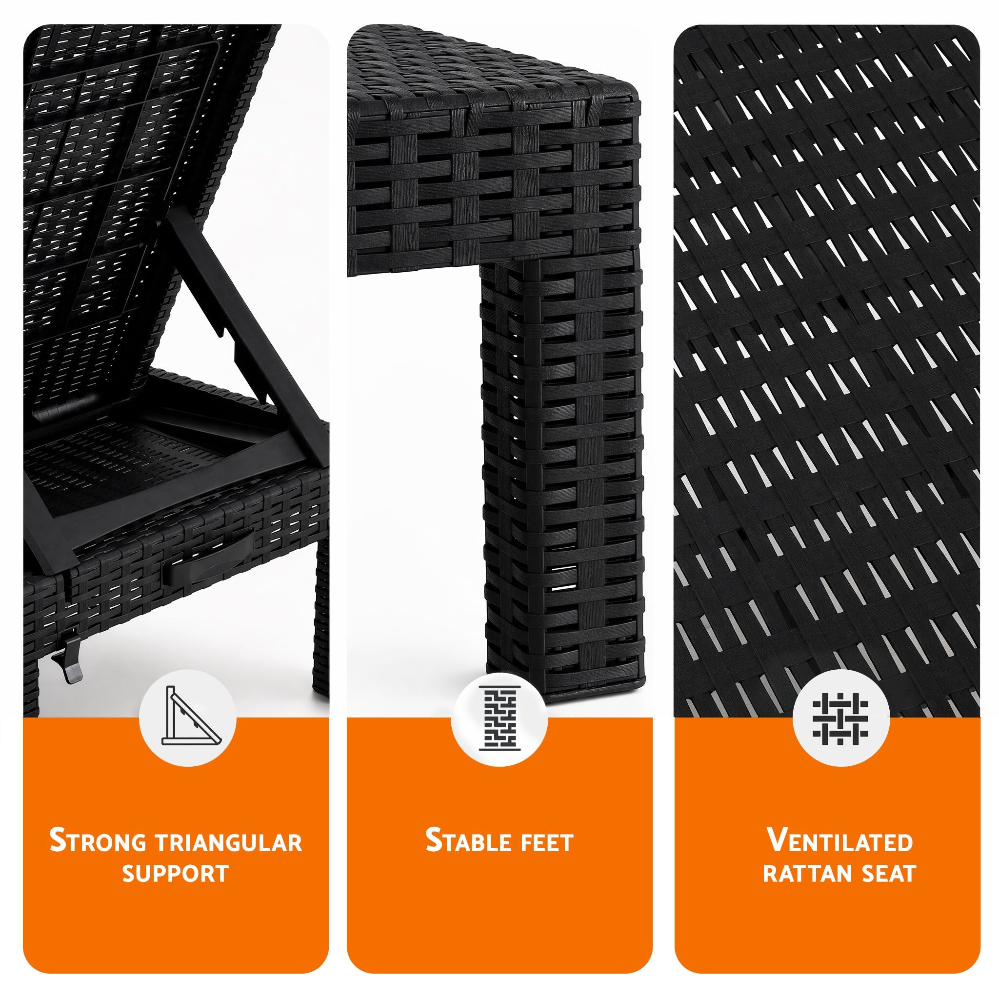 Gardeon Sun Lounge Outdoor Folding Recliner Patio Pool Beach Chair Rattan Black