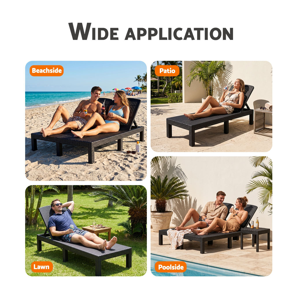Gardeon Sun Lounge Outdoor Folding Recliner Patio Pool Beach Chair Rattan Black