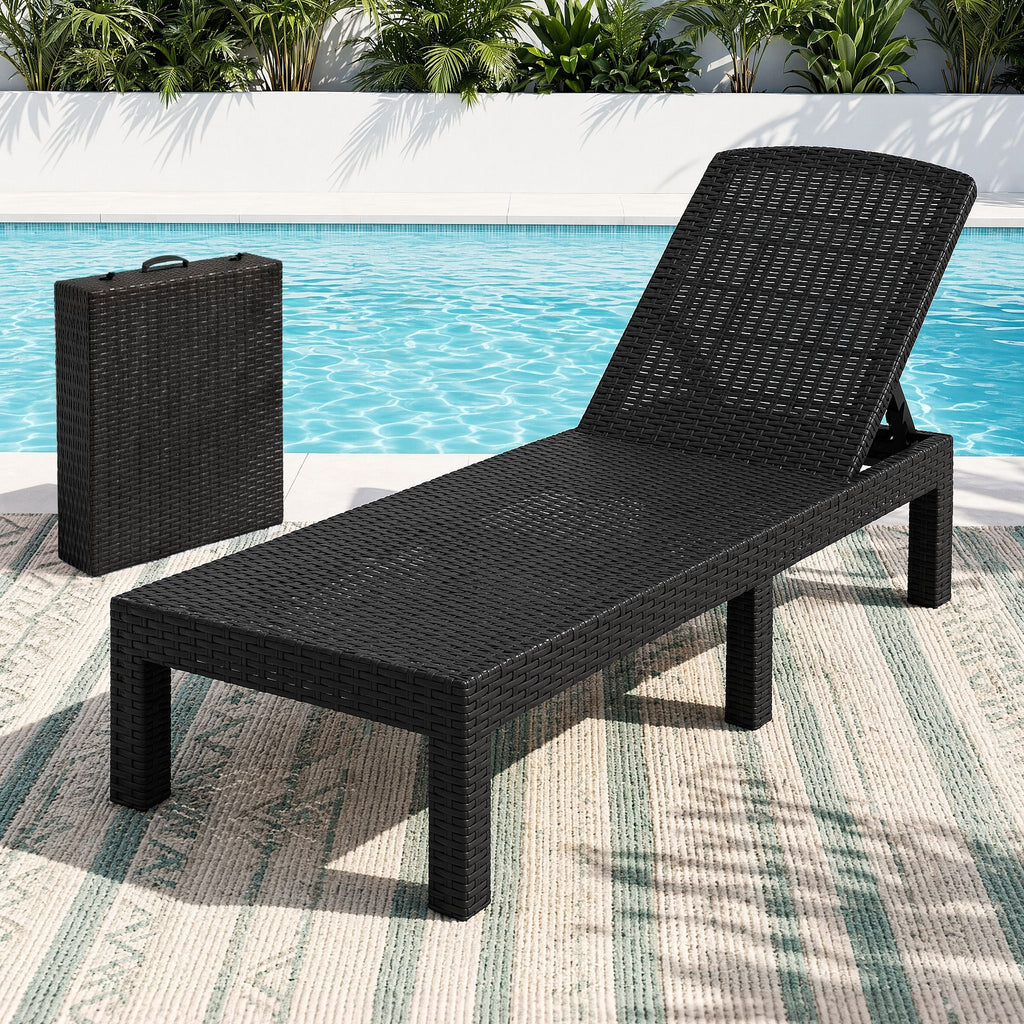 Gardeon Sun Lounge Outdoor Folding Recliner Patio Pool Beach Chair Rattan Black