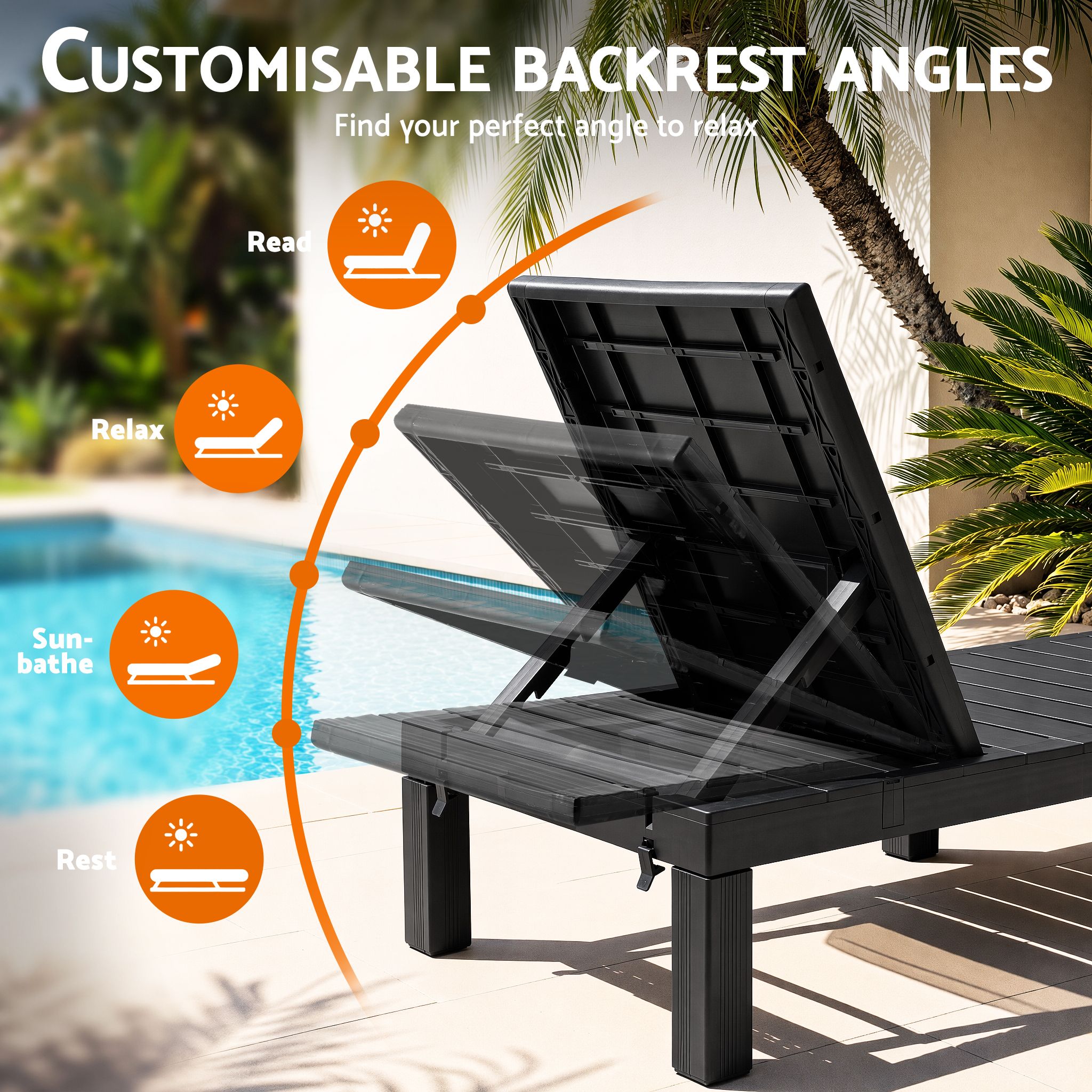 Gardeon Sun Lounge Outdoor Folding Recliner Patio Pool Beach Chair Slatted Black