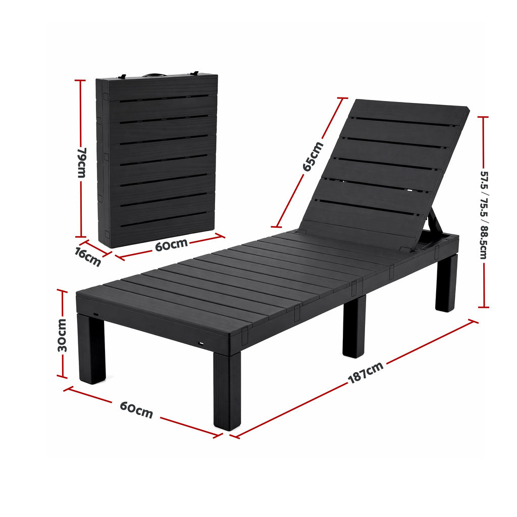 Gardeon 2X Foldable Sun Lounges Outdoor Recliner Patio Beach Chair Slatted Black