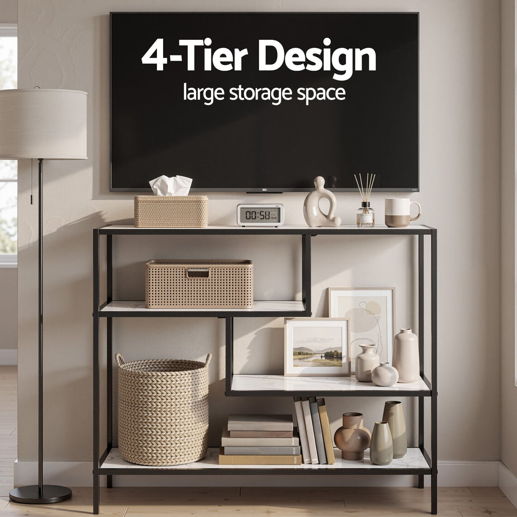 Artiss Console Table Entryway Hallway Marble Effect 4-Tier Storage Shelves White