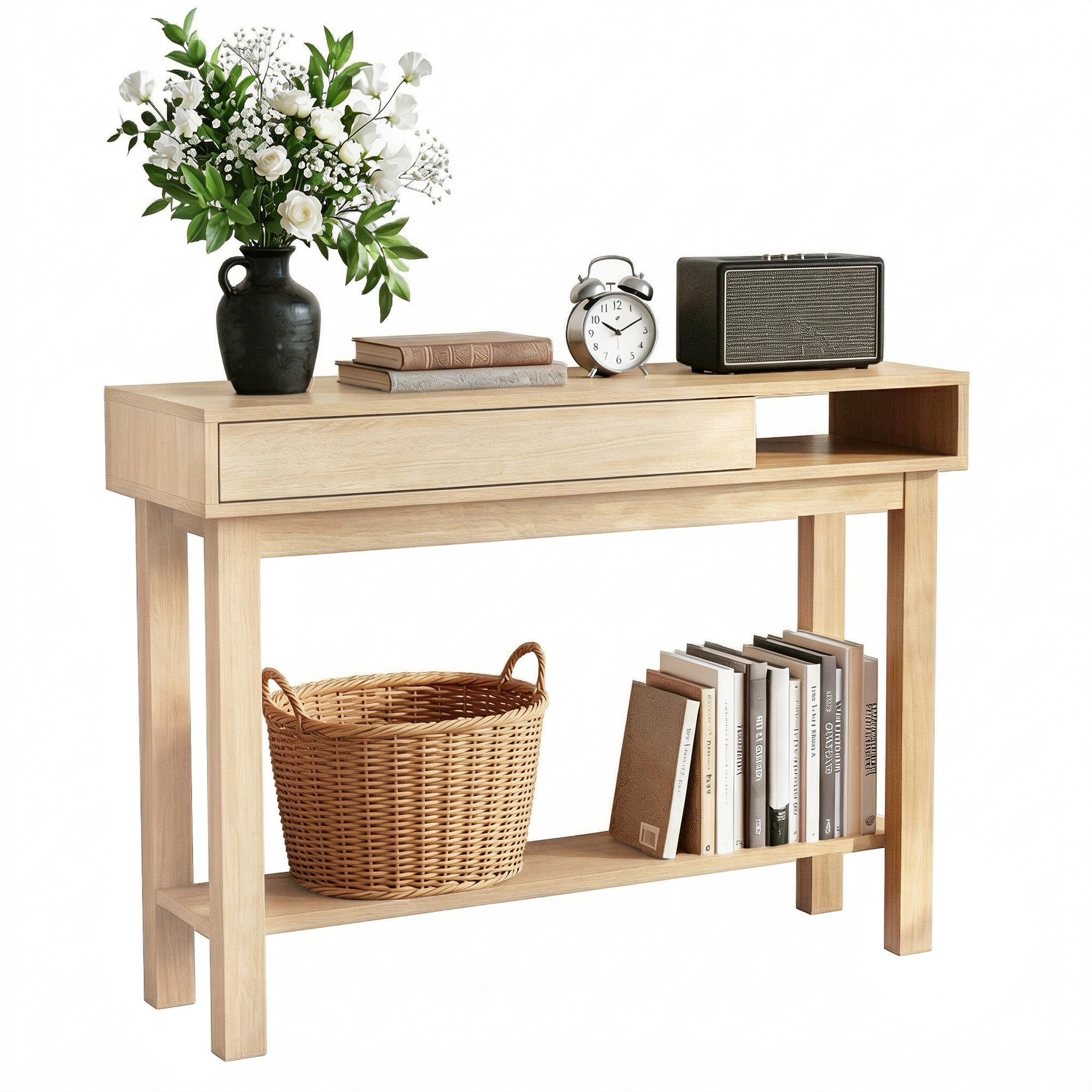 Artiss Console Table Entryway Hallway Sofa Side Table Drawer Shelf 100CM Wood