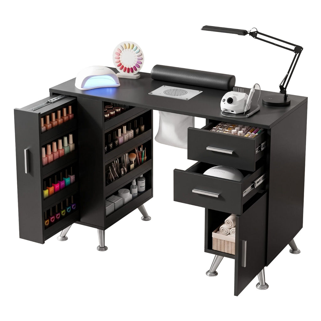 Artiss Manicure Table Nail Desk with Built-in Dust Collector Beauty Salon Station Drawers Shelves Wrist Cushion Black