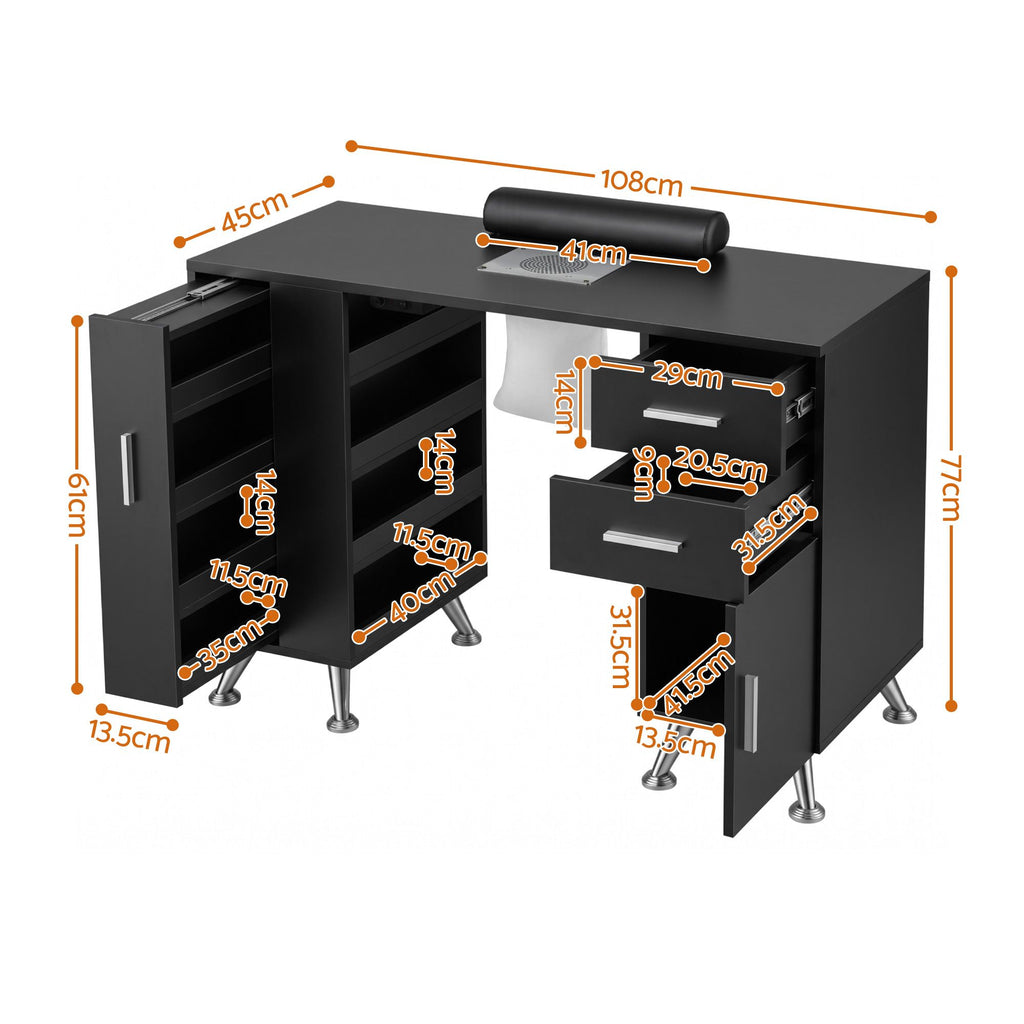 Artiss Manicure Table Nail Desk with Built-in Dust Collector Beauty Salon Station Drawers Shelves Wrist Cushion Black