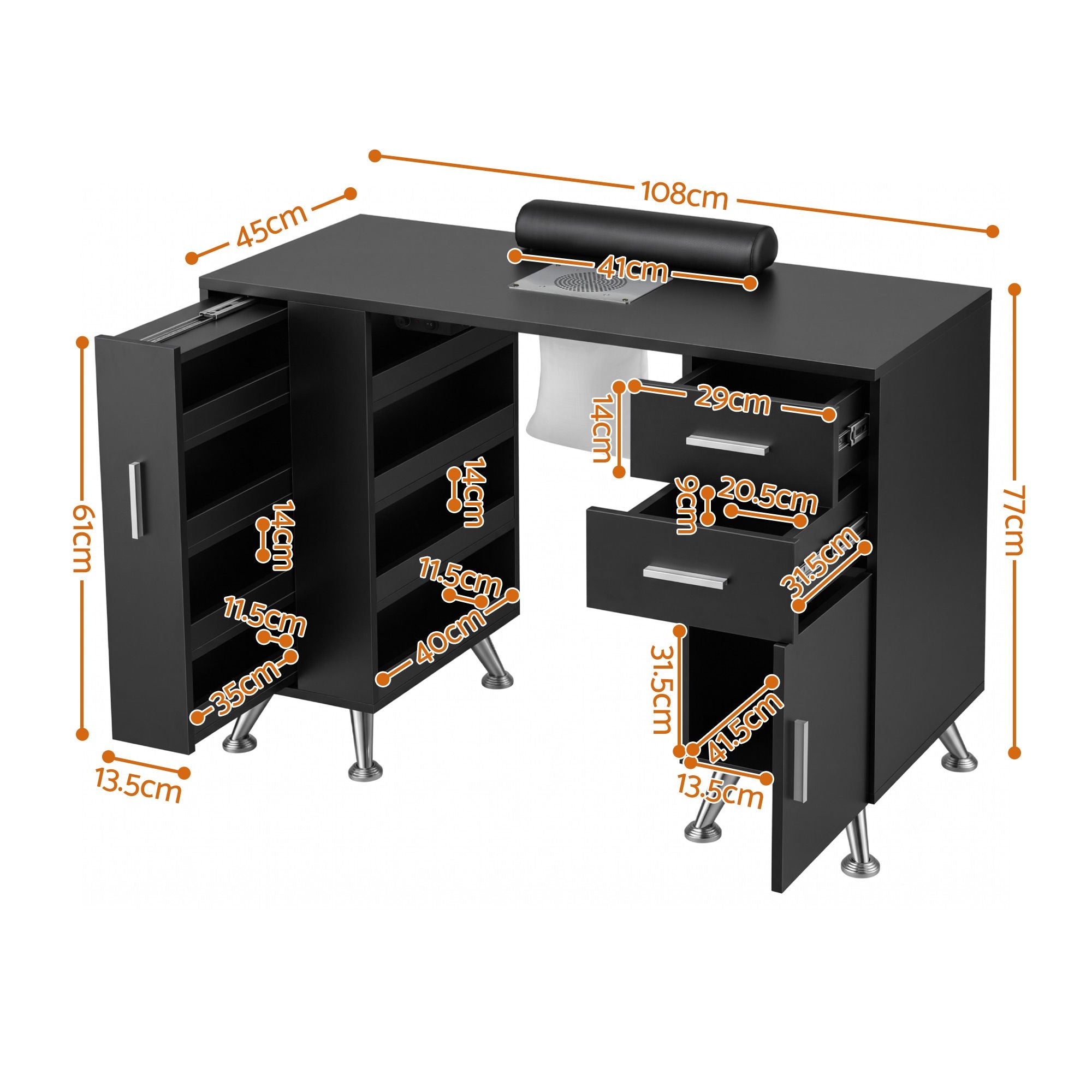 Artiss Manicure Table Nail Desk with Built-in Dust Collector Beauty Salon Station Drawers Shelves Wrist Cushion Black