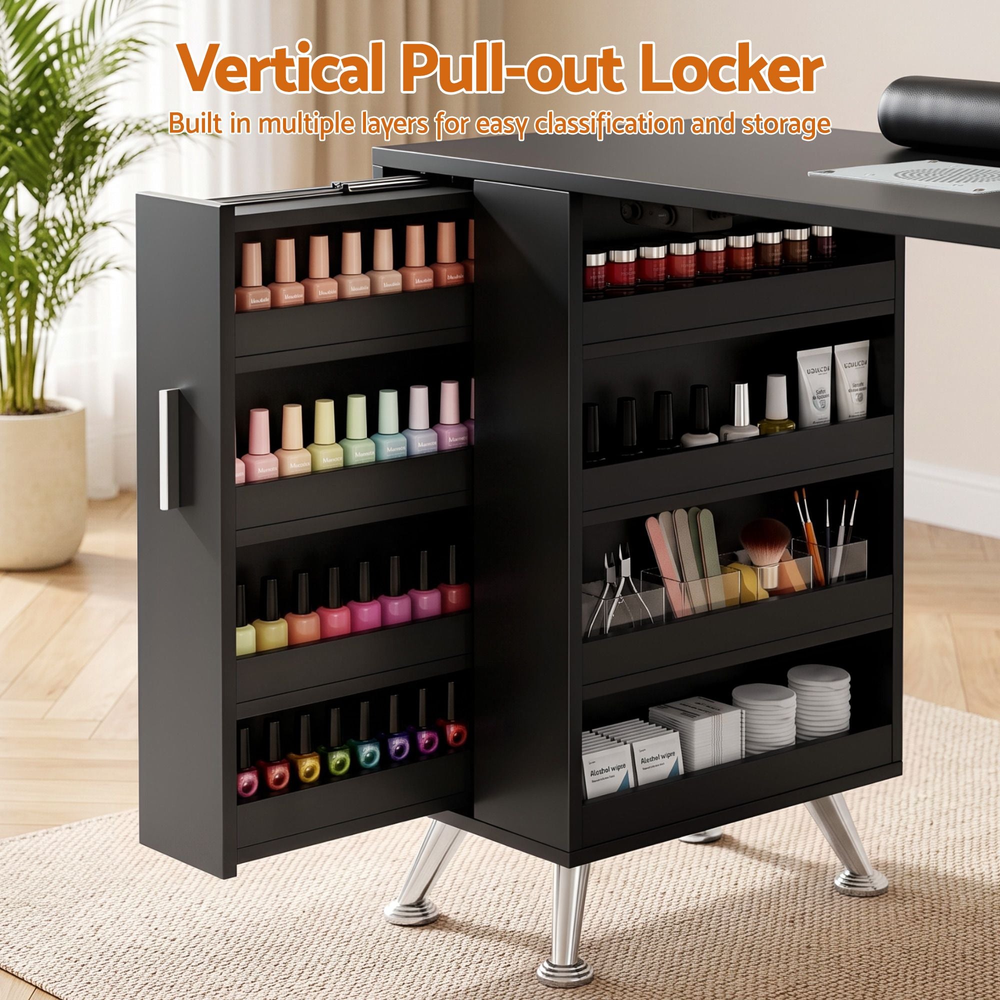 Artiss Manicure Table Nail Desk with Built-in Dust Collector Beauty Salon Station Drawers Shelves Wrist Cushion Black