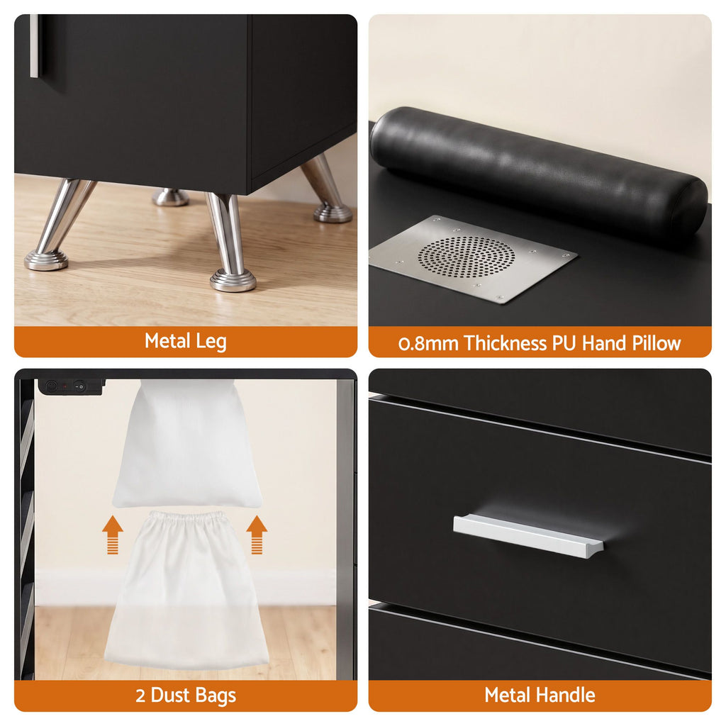 Artiss Manicure Table Nail Desk with Built-in Dust Collector Beauty Salon Station Drawers Shelves Wrist Cushion Black