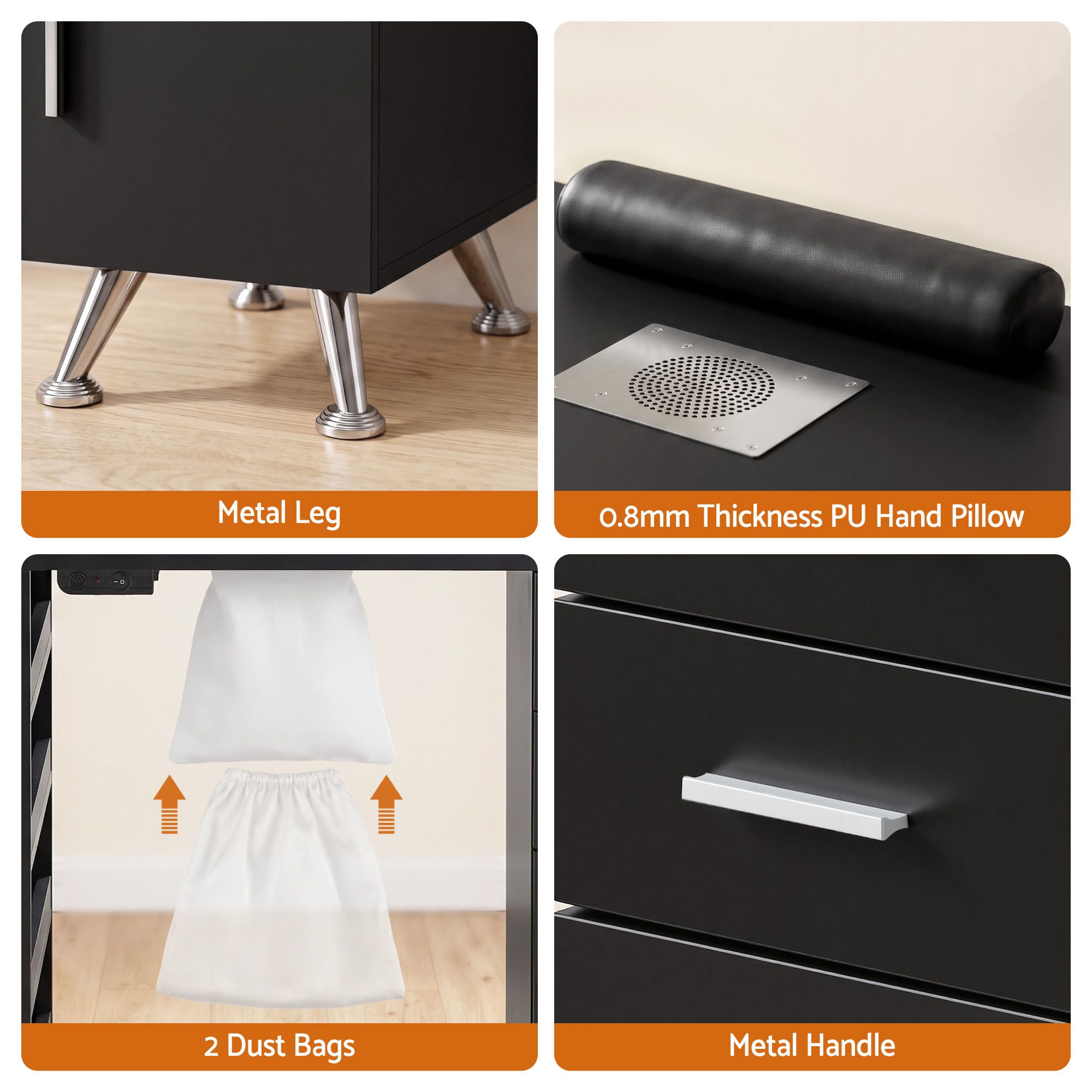Artiss Manicure Table Nail Desk with Built-in Dust Collector Beauty Salon Station Drawers Shelves Wrist Cushion Black