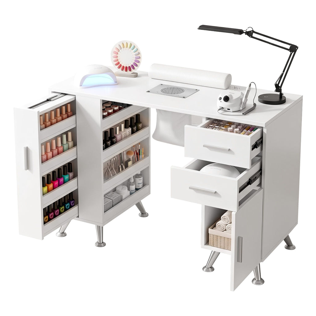 Artiss Manicure Table Nail Desk with Built-in Dust Collector Beauty Salon Station Drawers Shelves Wrist Cushion White
