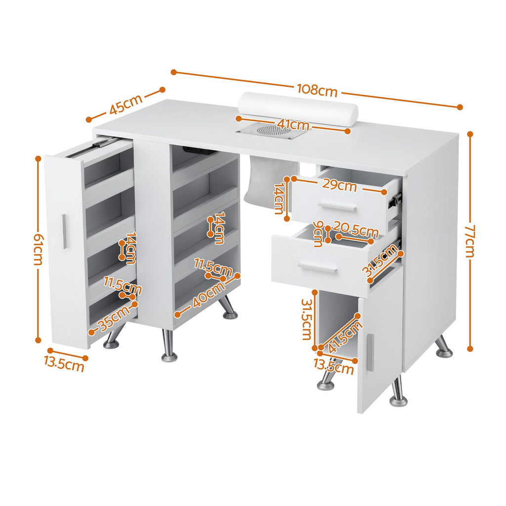 Artiss Manicure Table Nail Desk with Built-in Dust Collector Beauty Salon Station Drawers Shelves Wrist Cushion White