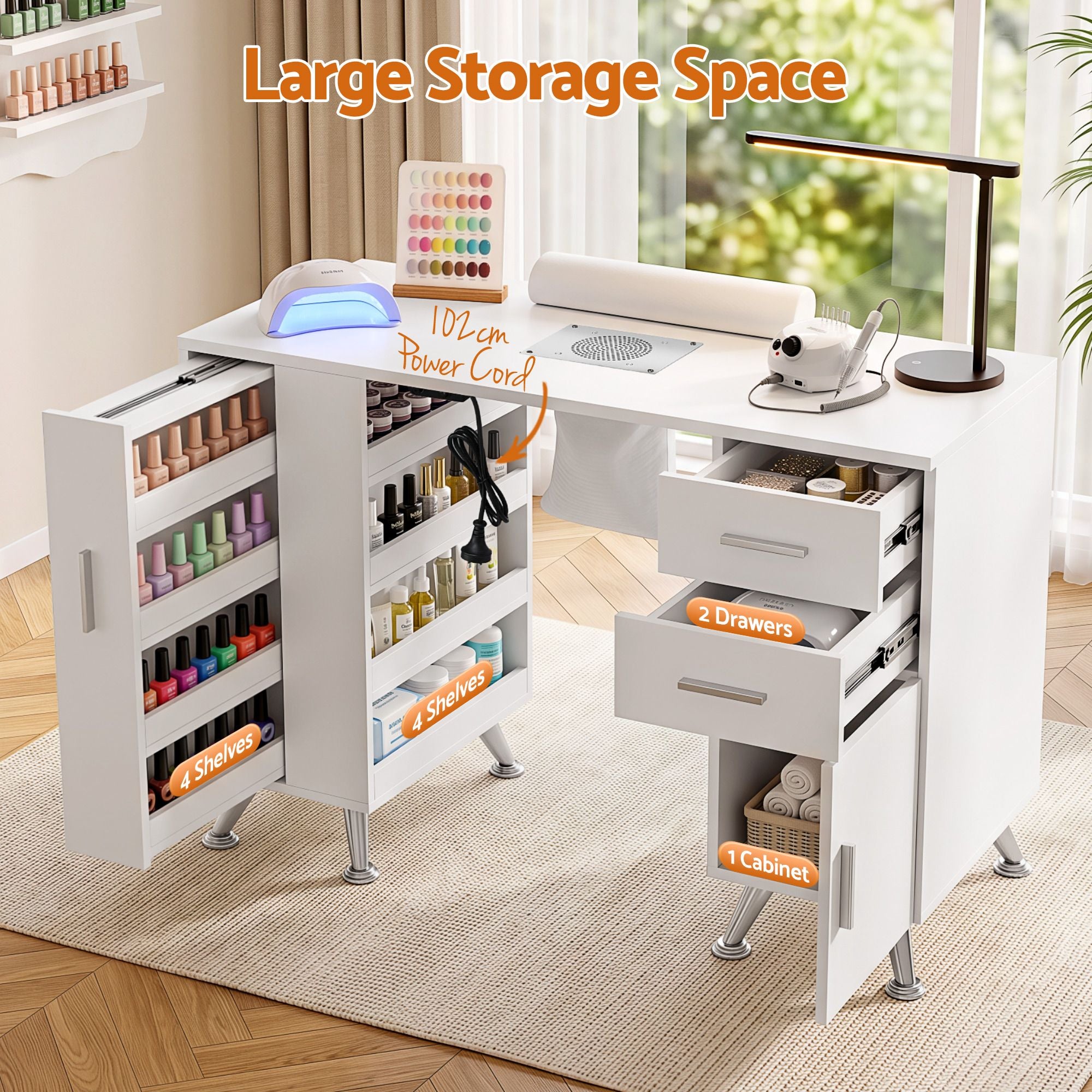 Artiss Manicure Table Nail Desk with Built-in Dust Collector Beauty Salon Station Drawers Shelves Wrist Cushion White