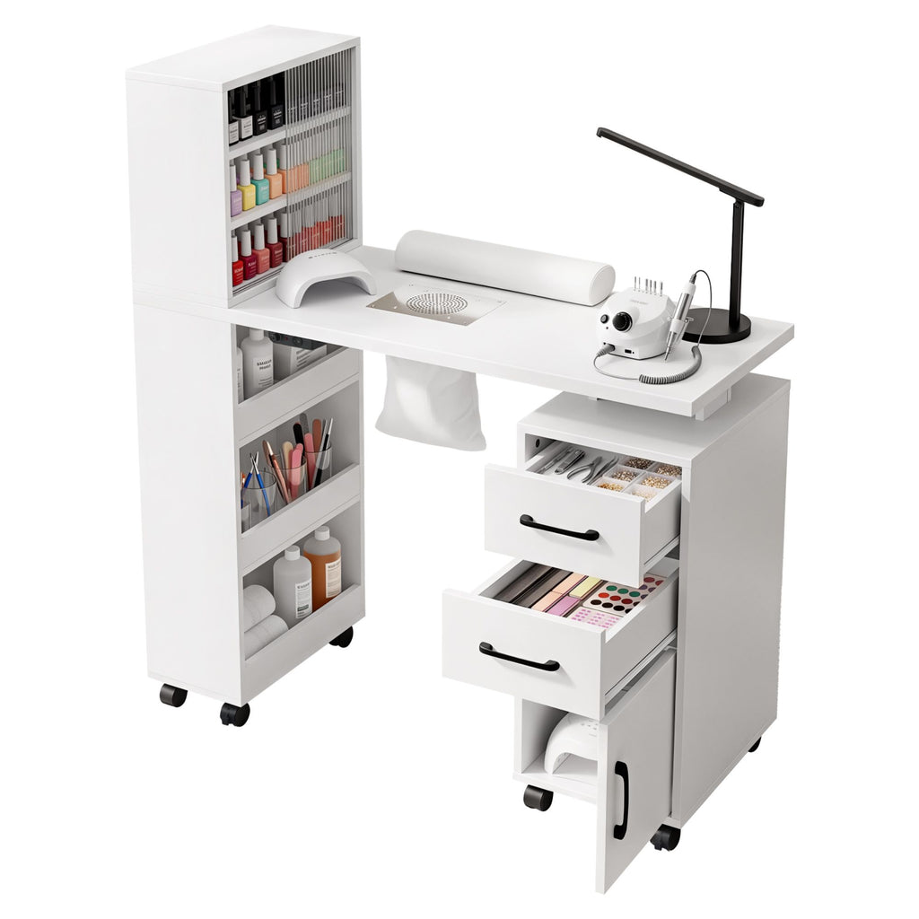 Artiss Manicure Table Nail Desk with Built-in Dust Collector Beauty Salon Station Drawers Shelves Wrist Cushion White