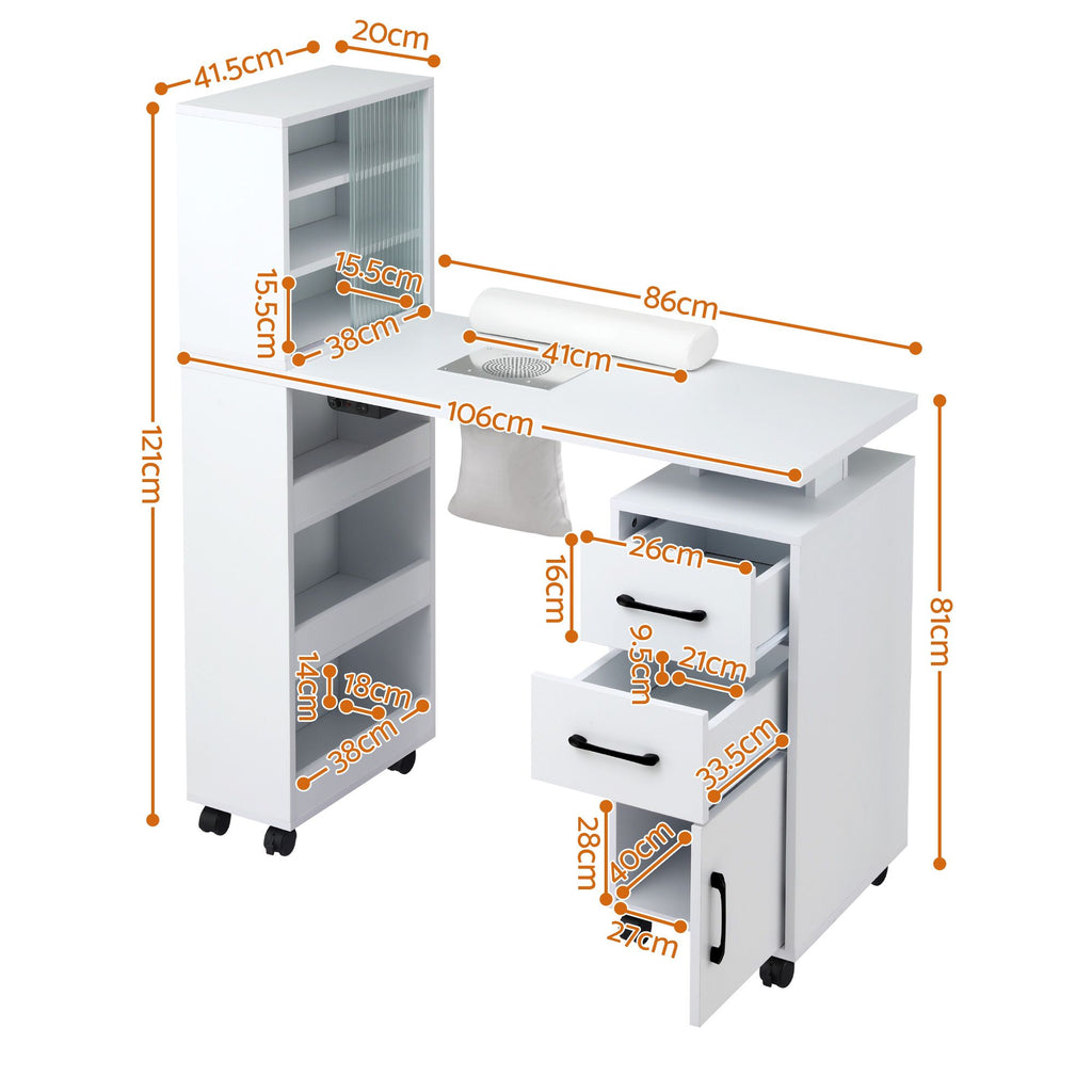 Artiss Manicure Table Nail Desk with Built-in Dust Collector Beauty Salon Station Drawers Shelves Wrist Cushion White