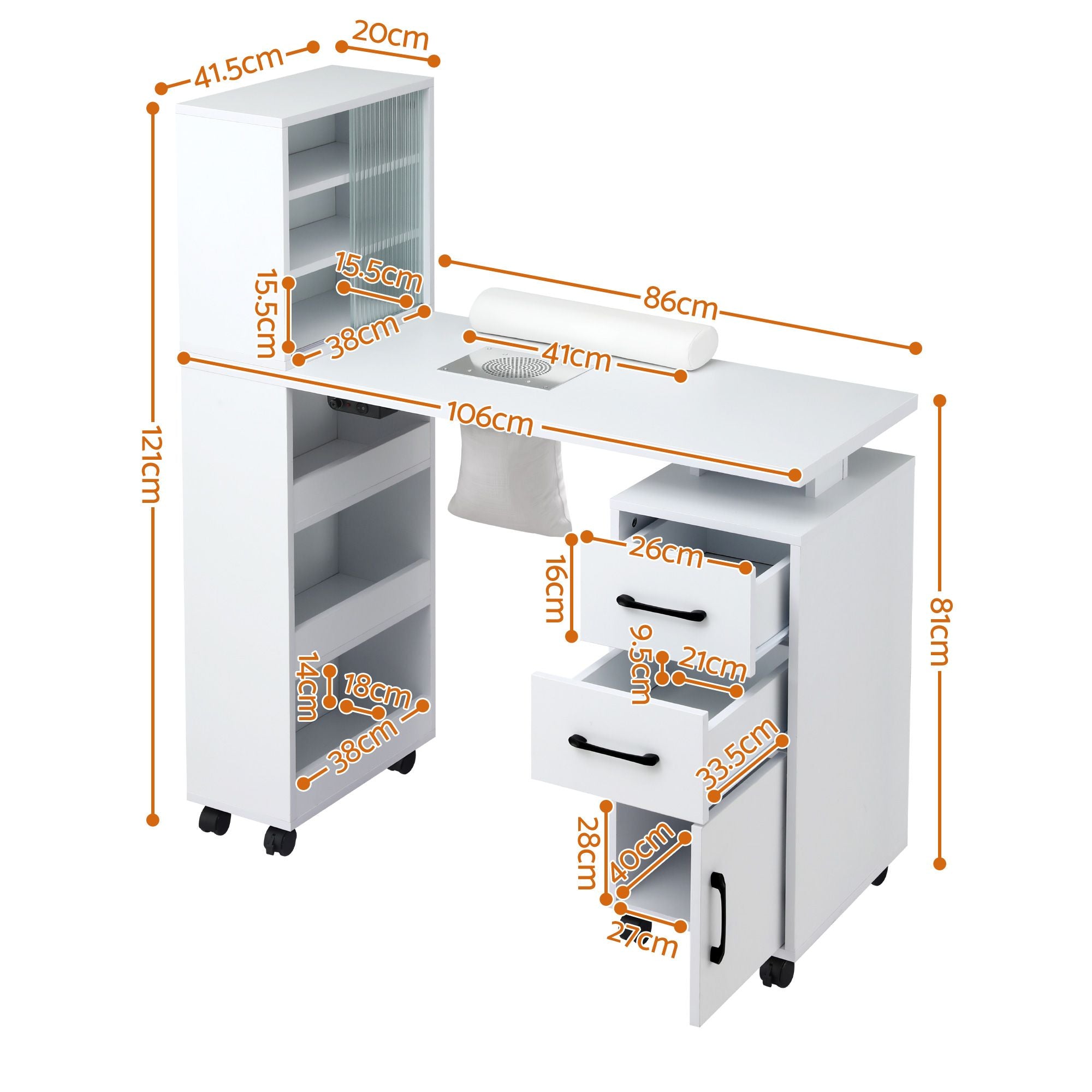 Artiss Manicure Table Nail Desk with Built-in Dust Collector Beauty Salon Station Drawers Shelves Wrist Cushion White