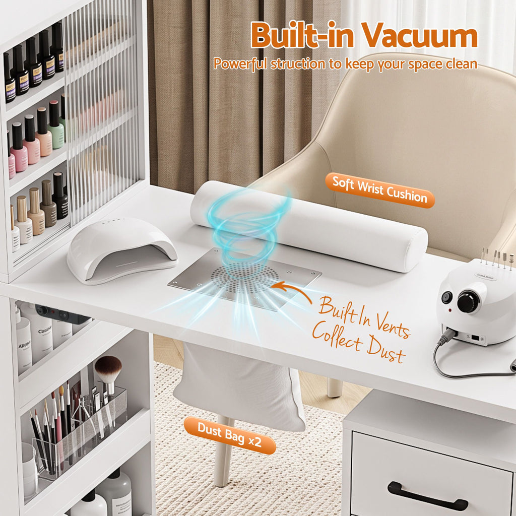 Artiss Manicure Table Nail Desk with Built-in Dust Collector Beauty Salon Station Drawers Shelves Wrist Cushion White