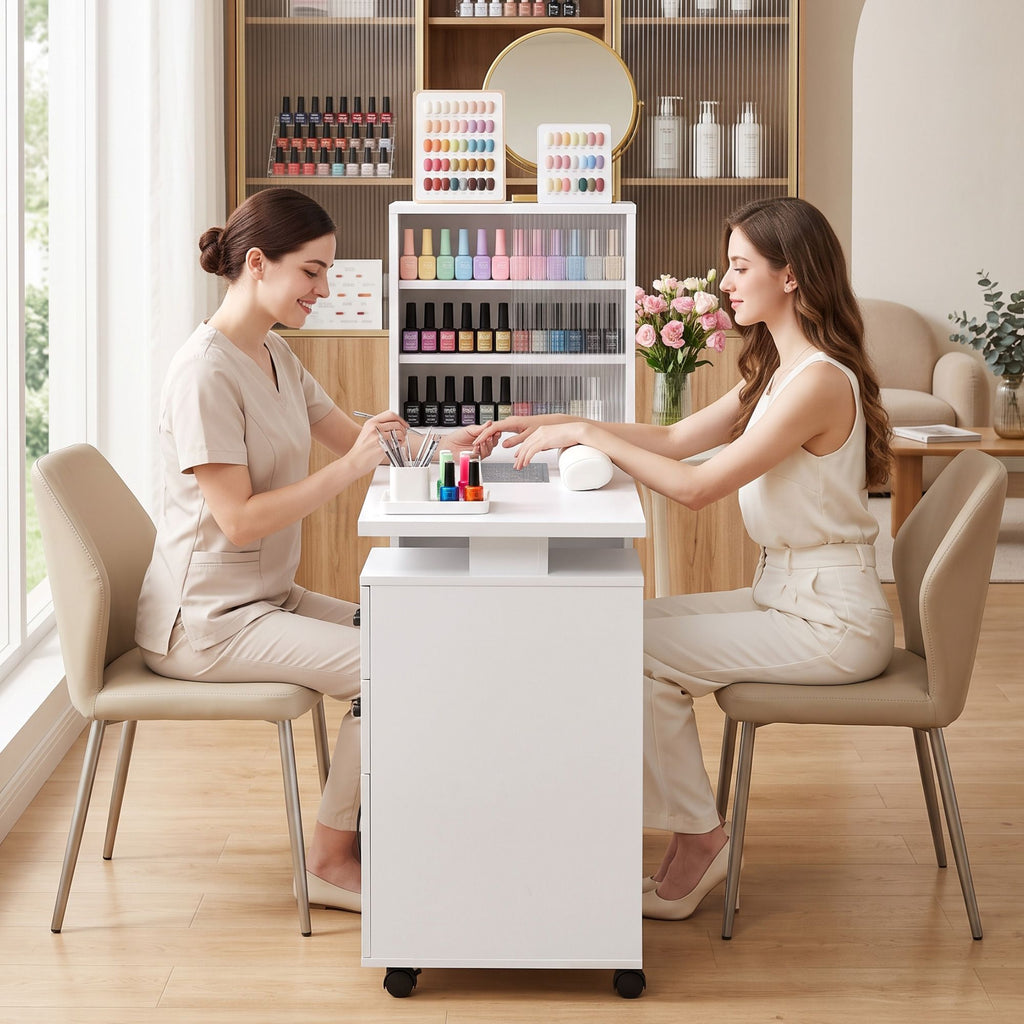 Artiss Manicure Table Nail Desk with Built-in Dust Collector Beauty Salon Station Drawers Shelves Wrist Cushion White