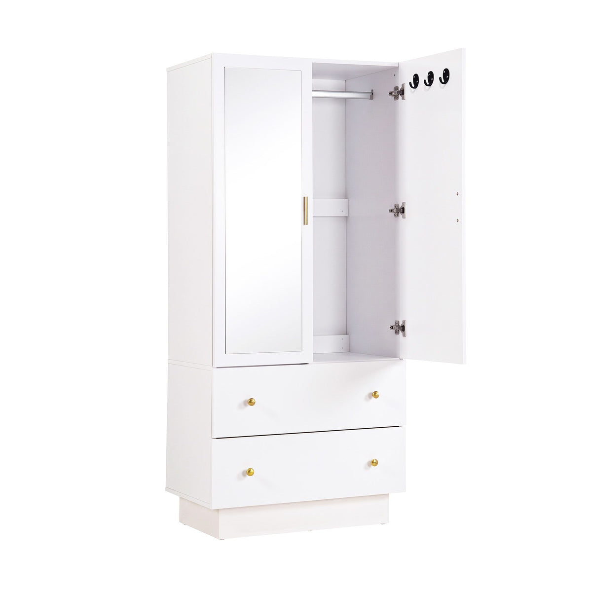 Artiss LED Wardrobe Cabinet Clothes Storage with Mirror 2 Drawers Hanging Rail