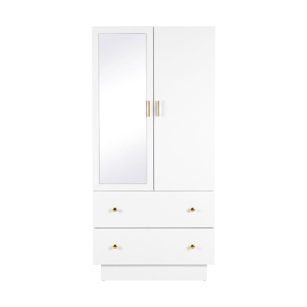Artiss LED Wardrobe Cabinet Clothes Storage with Mirror 2 Drawers Hanging Rail