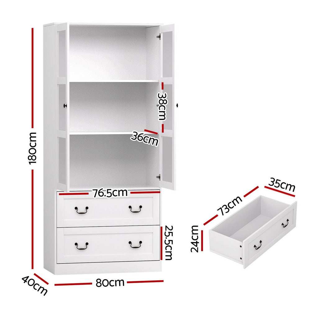 Artiss Buffet Sideboard Cabinets X2 180cm Hutch Storage Kitchen Clear Door White