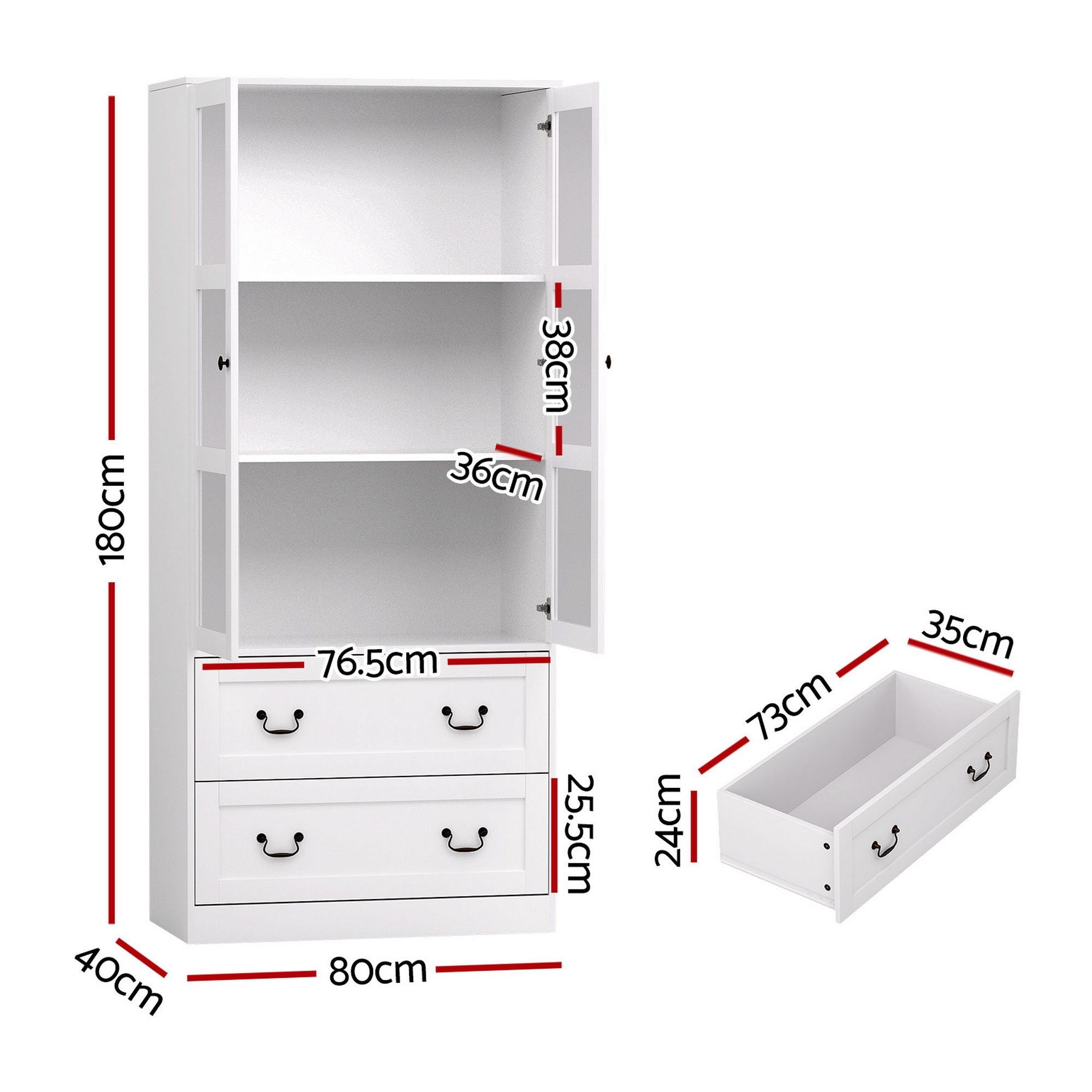 Artiss Buffet Sideboard Cabinets X2 180cm Hutch Storage Kitchen Clear Door White
