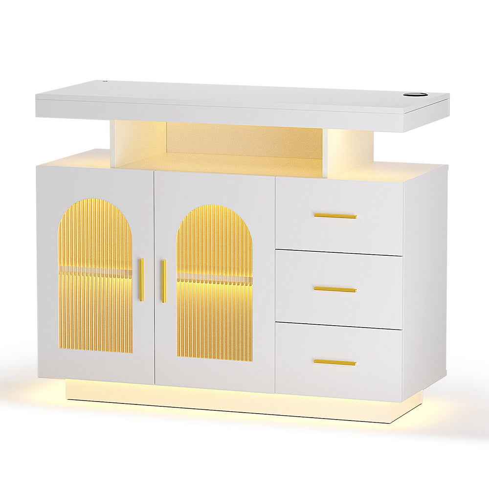 Artiss Buffet Sideboard Cabinet LED Clear Door Kitchen Storage Drawers White