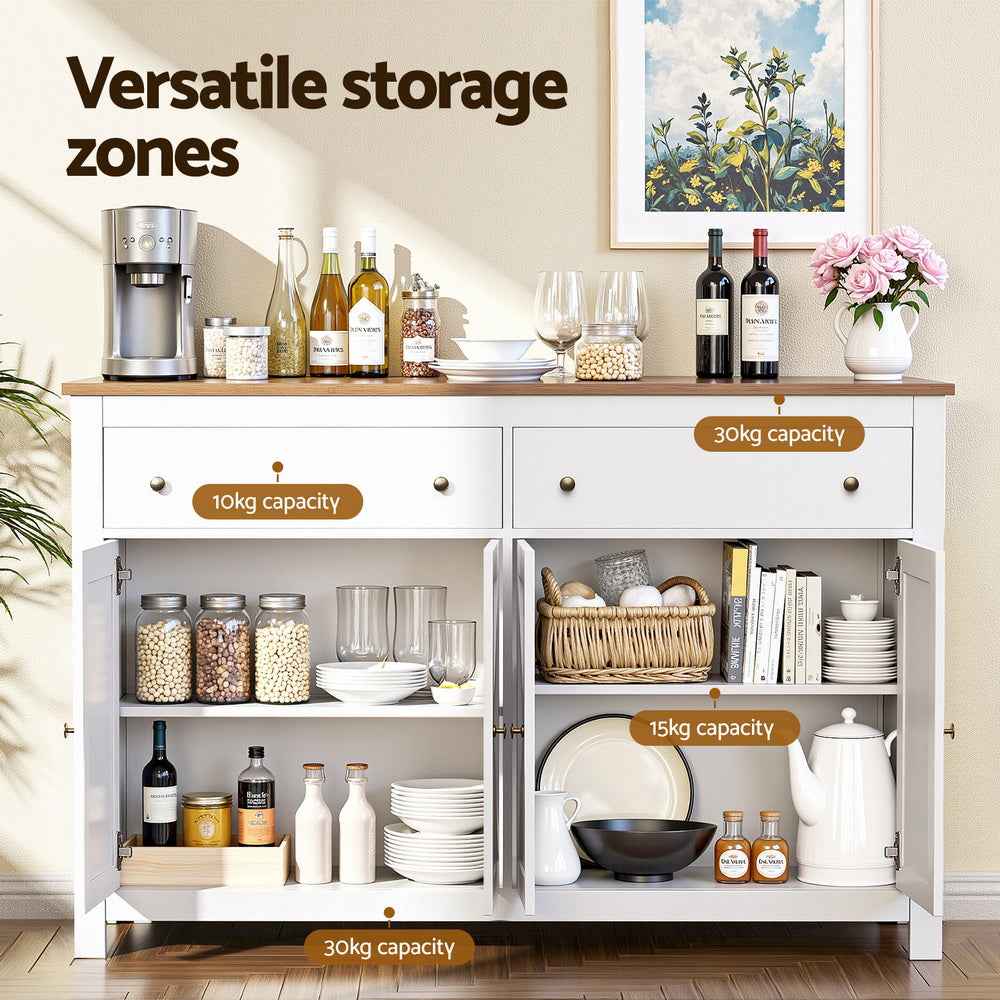 Artiss Buffet Sideboard Storage Cabinet Kitchen Cupboard 2 Drawers 140CM White