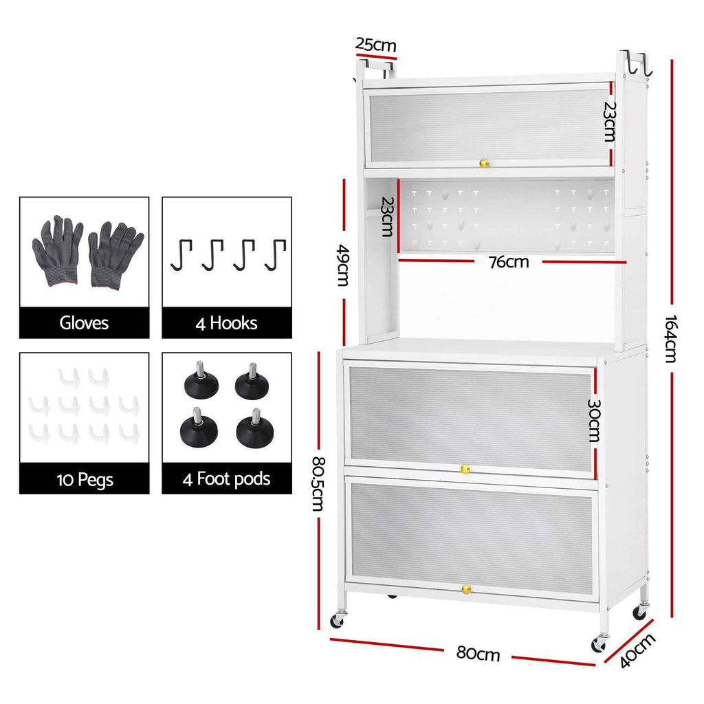 Artiss Kitchen Cabinet Storage Shelves Pegboard Cupboard Sideboard 80CMX164CM