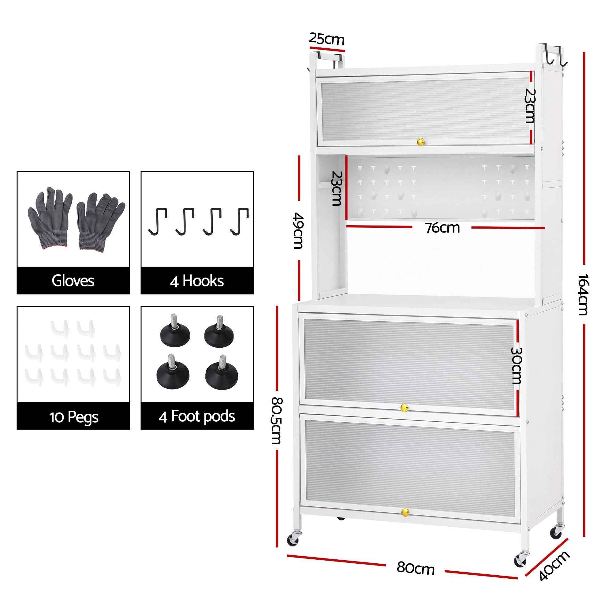Artiss Kitchen Cabinet Storage Shelves Pegboard Cupboard Sideboard 80CMX164CM