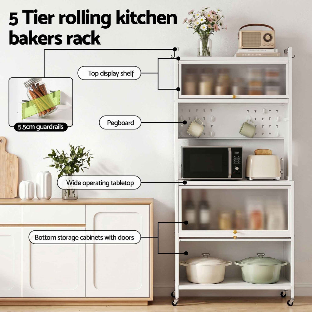 Artiss Kitchen Cabinet Storage Shelves Pegboard Cupboard Sideboard 80CMX164CM