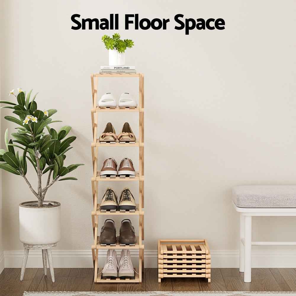 Artiss 7 Tier Bamboo Foldable Shoe Rack Organizer Entryway