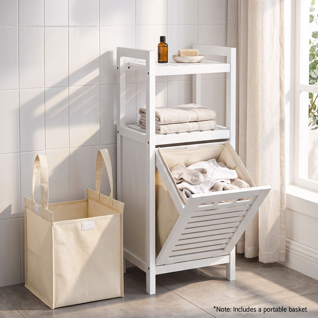 Artiss Bathroom Storage Cabinet Tilt Out Laundry Hamper Tall Organiser White