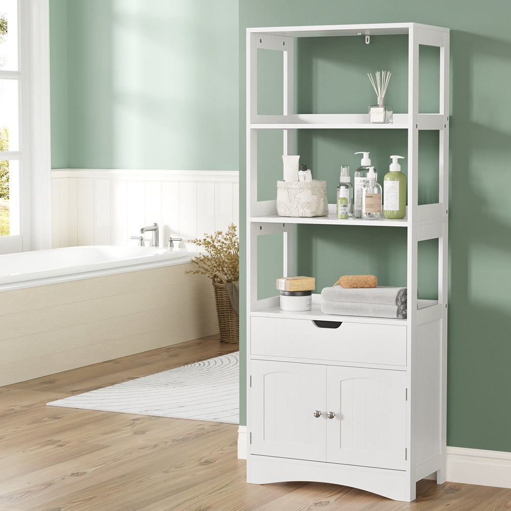 Mueble de baño Artiss con 2 cajones, 3 estantes abiertos y 2 puertas, color blanco