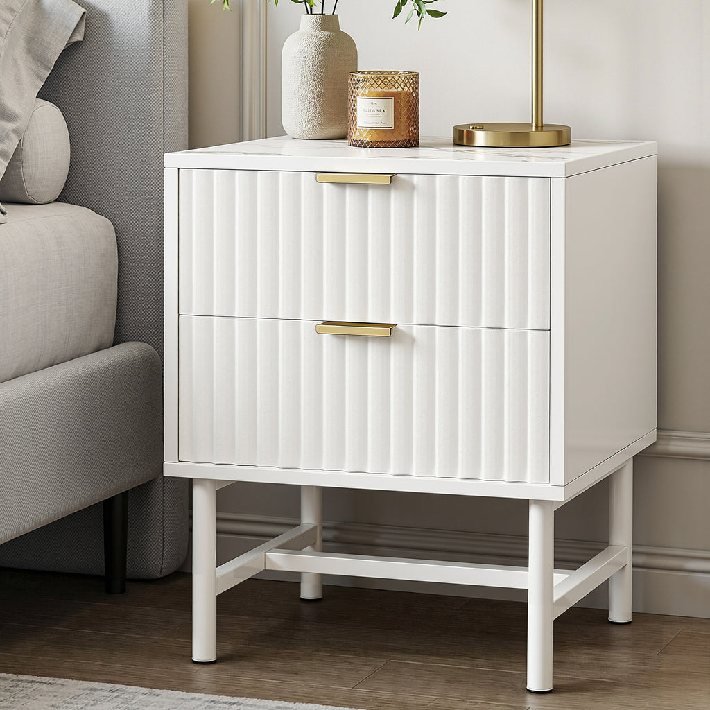 Artiss Bedside Table 2 Drawers - White