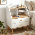Artiss Bedside Table 2 Drawers Charging Station White and Pine
