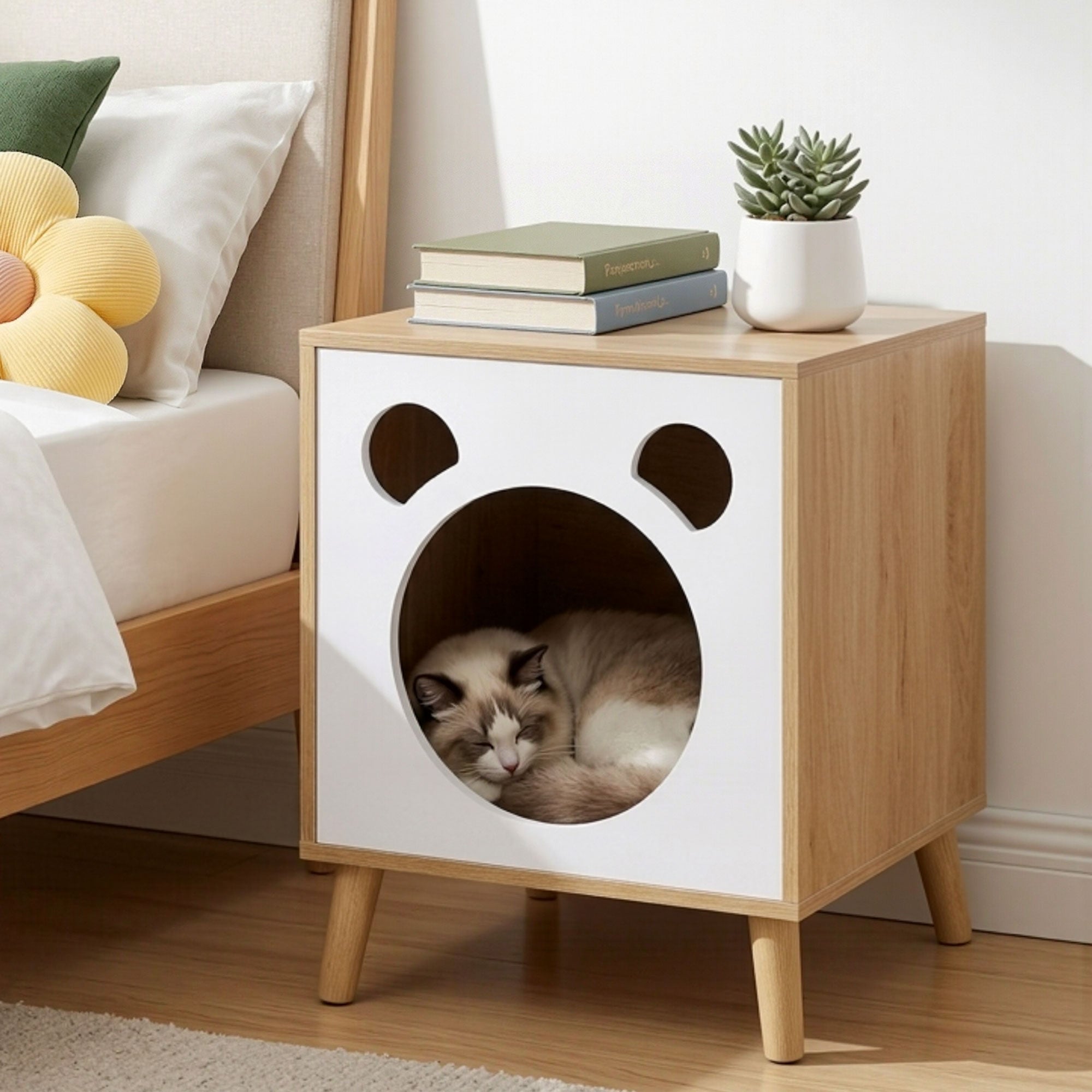 Artiss Cat Nest Bedside Table Solid Wood