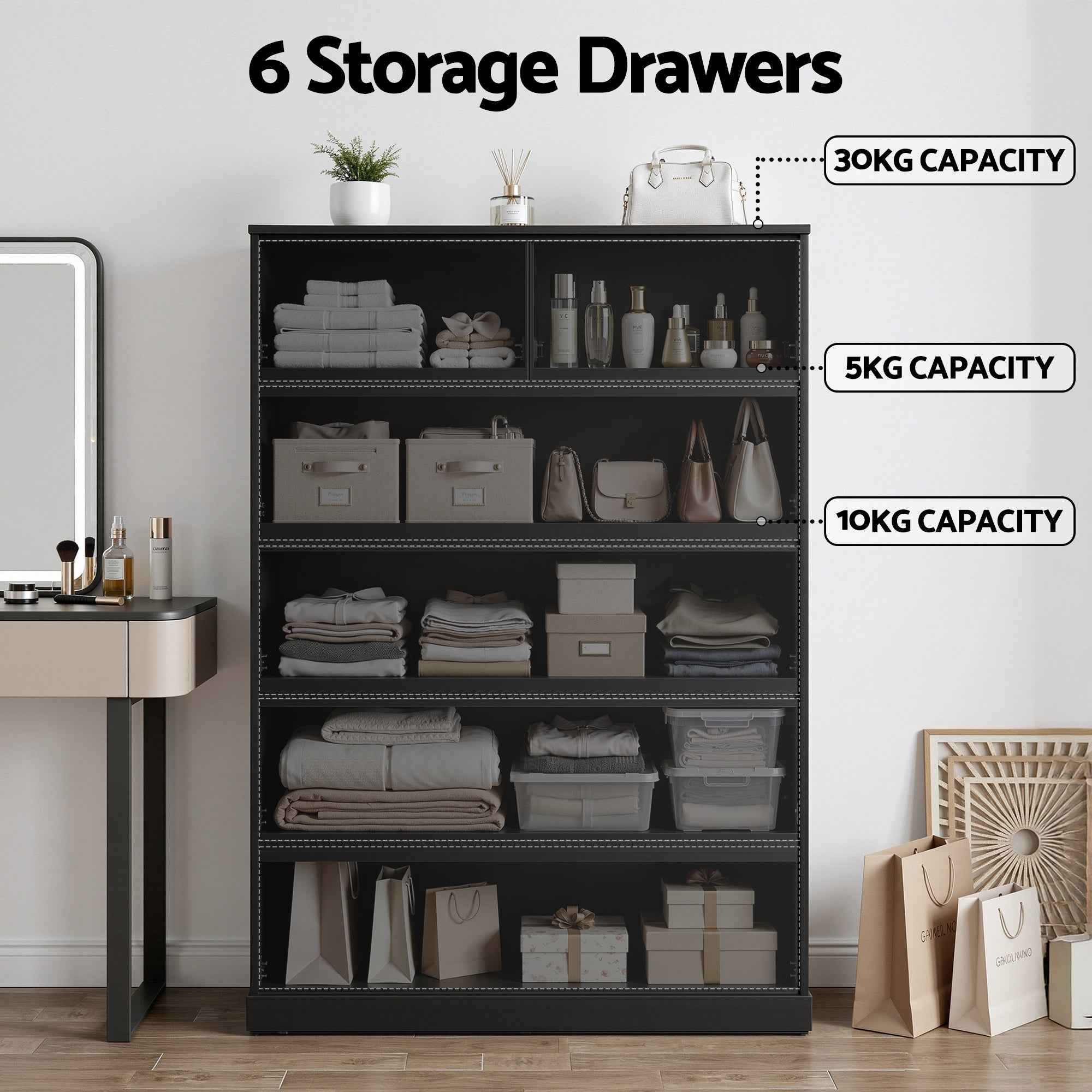 Artiss 6 Chest of Drawers Tallboy PEPE Black