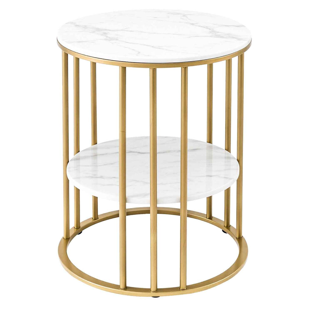 Artiss Coffee Table 2-Tier Round Marble Effect White&Gold