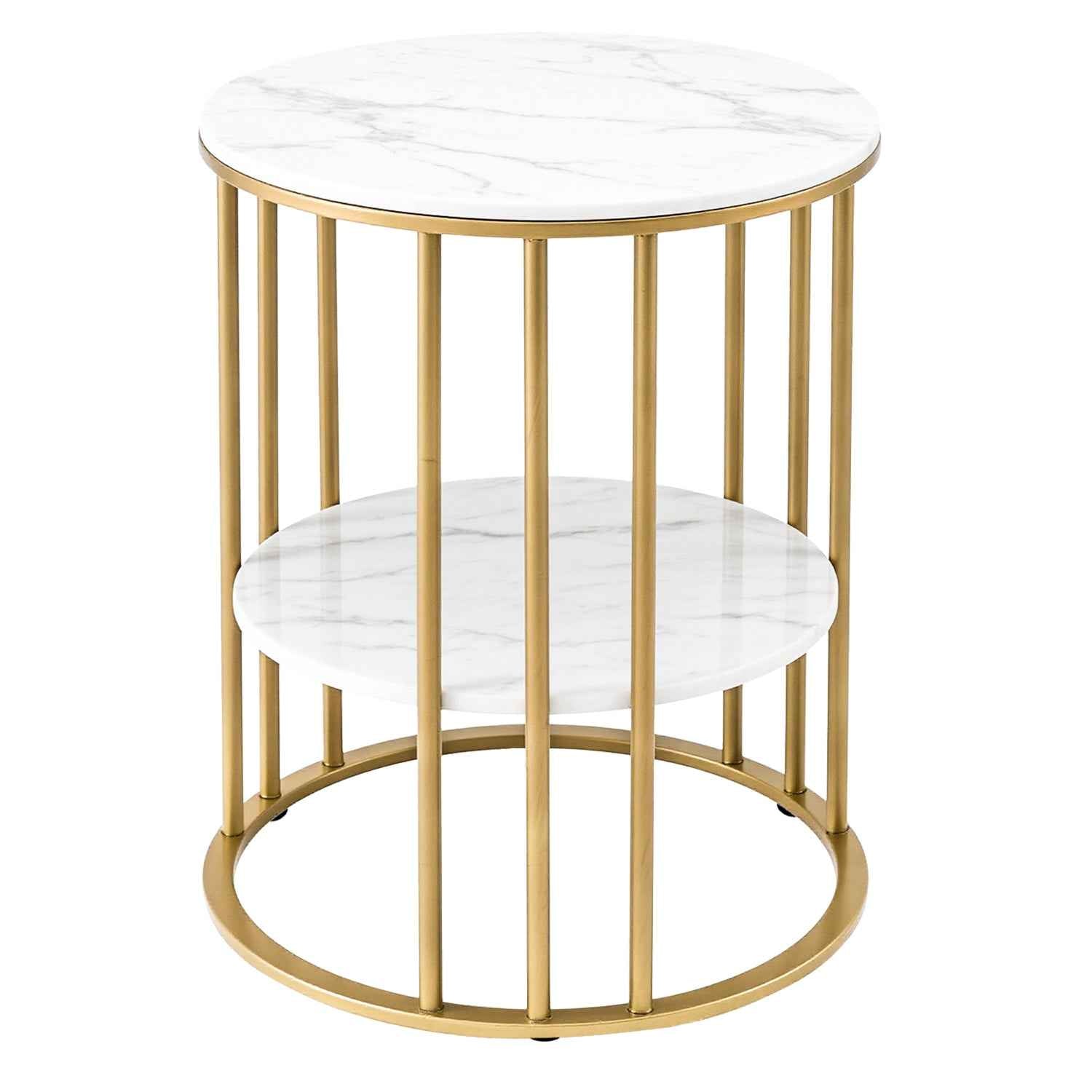 Artiss Coffee Table 2-Tier Round Marble Effect White&Gold